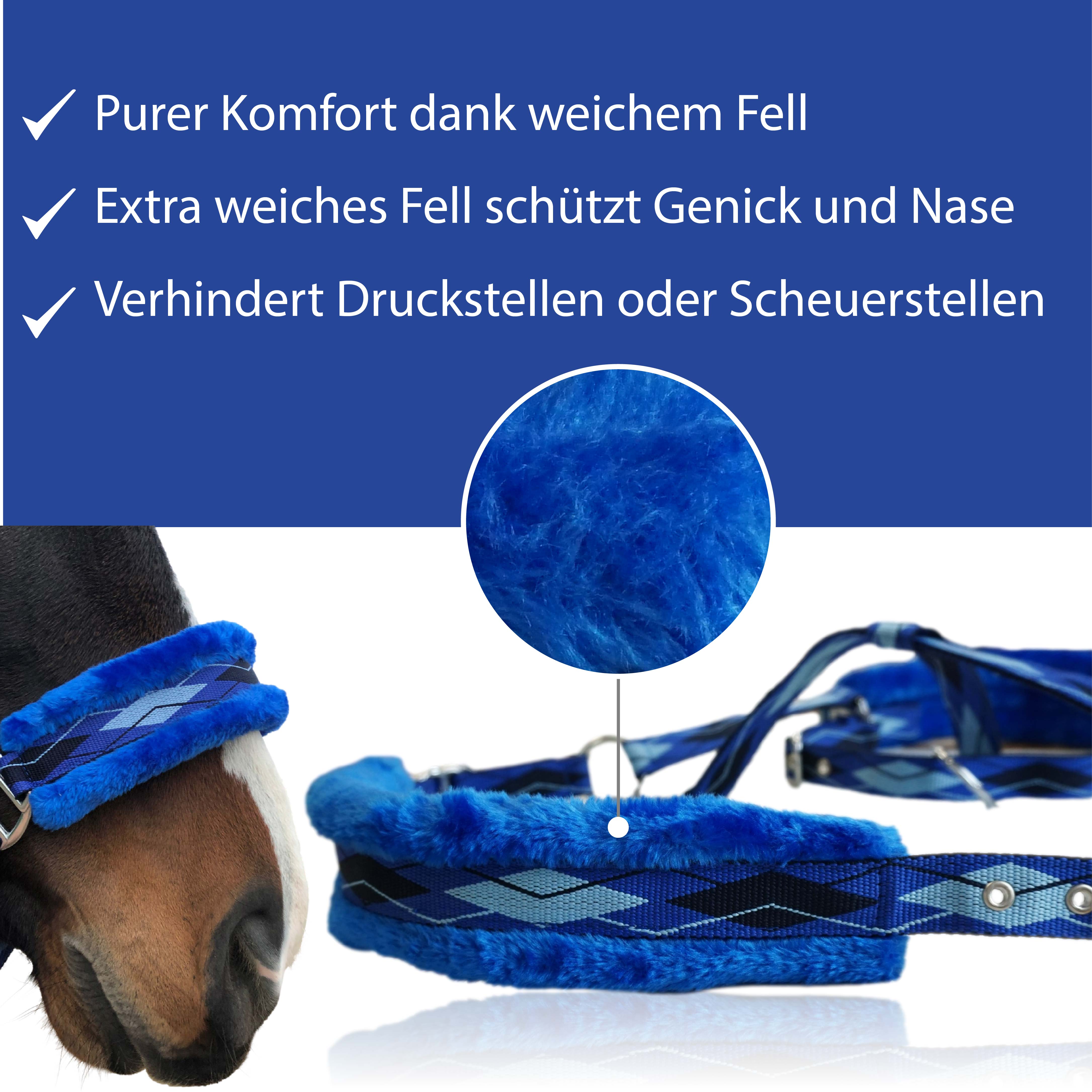 Halfter mit Fell, weich gepolstert in blau